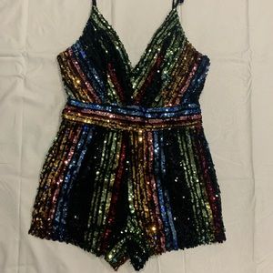 Accented rainbow romper